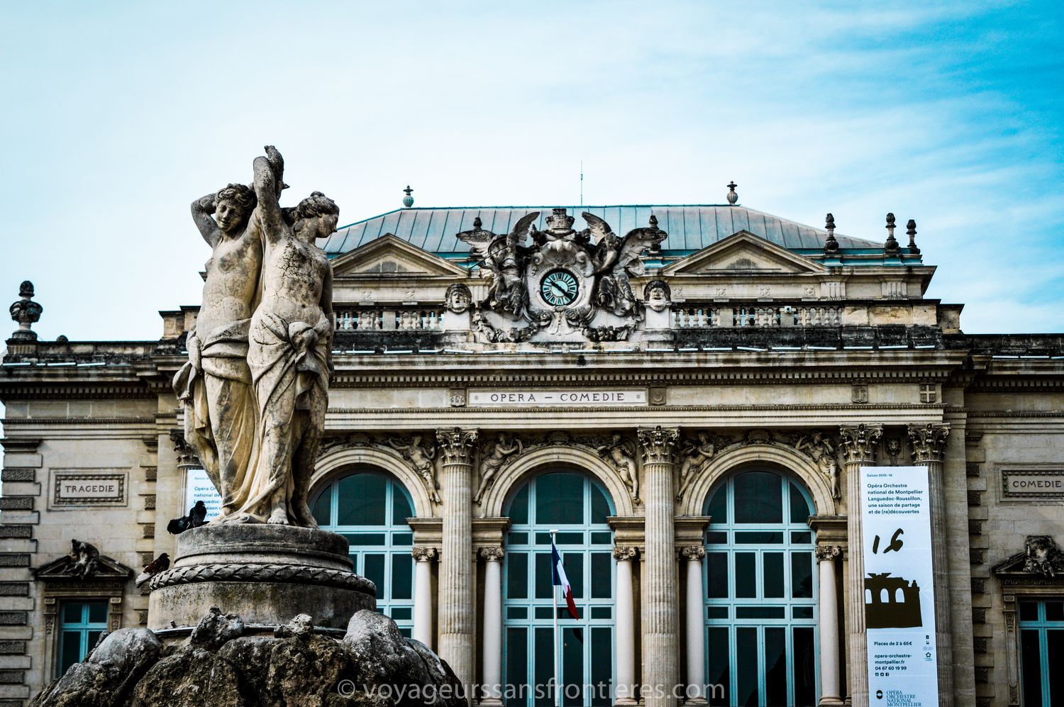 Statue of the 3 Graces and the Opéra Comédie - Montpellier, France